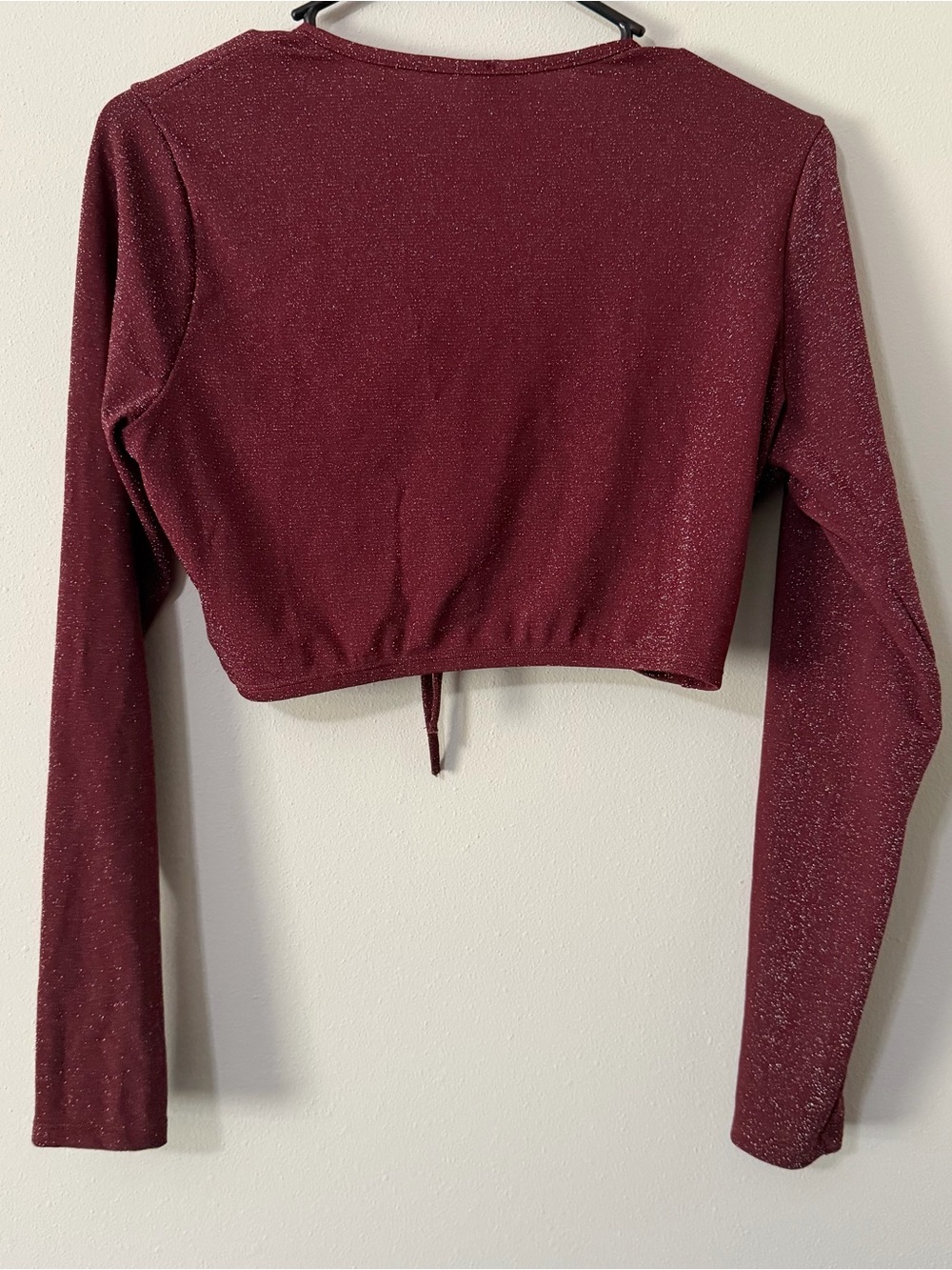 Savage X Fenty Burgundy Metallic Shimmer Tie Front Crop Top Long Sleeve Size L - Picture 5 of 5